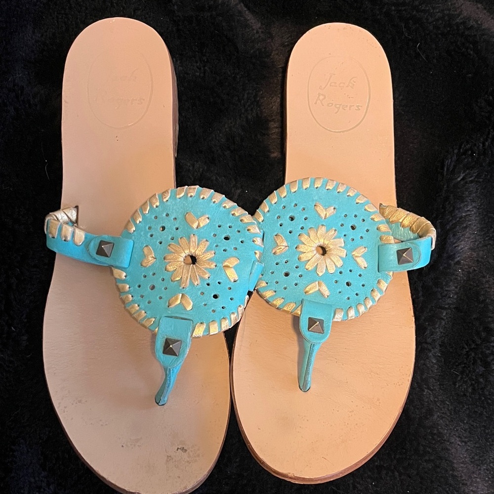 Jack Rogers Turquoise and Gold Women's Sandals